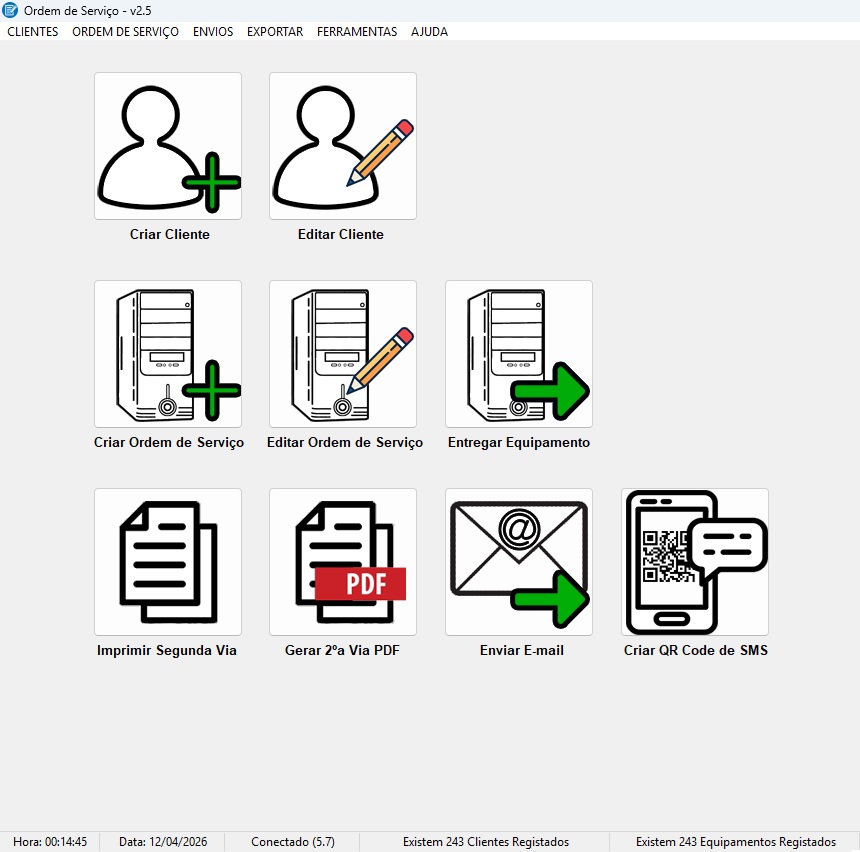 Interface do software Ordem de Serviço
